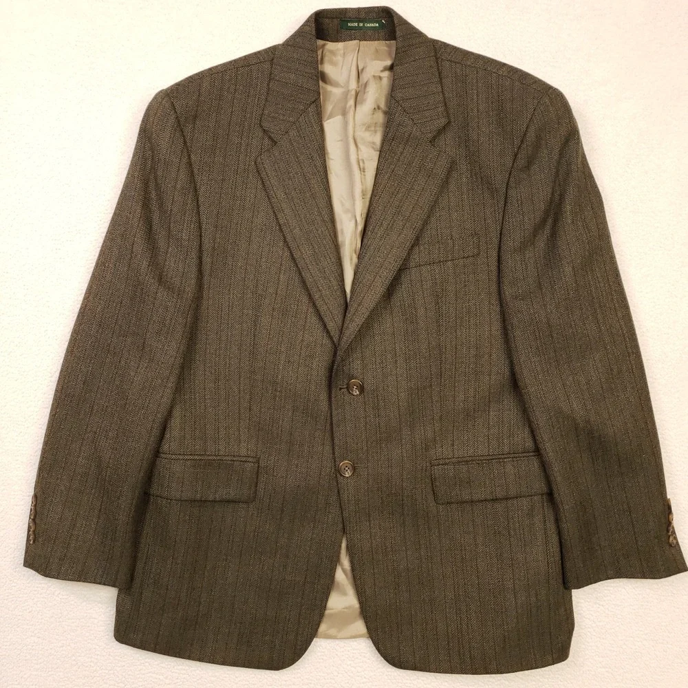 Lauren Ralph Lauren Sport Coat Mens 40S Brown Wool Herringbone Pinstripe Blazer